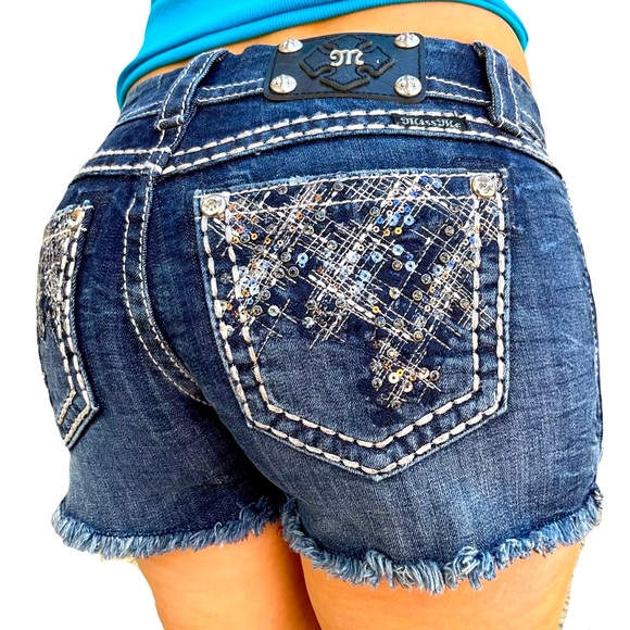Miss Me Pants - Miss Me Jeans Shorts Low Rise Diamond Festival Cut Off Frayed Jean Dark Short 6